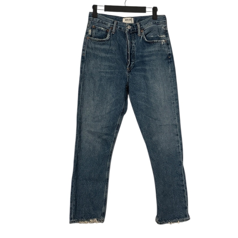 Agolde Riley High Rise Straight Crop Jeans Size 26 Light Wash Button Fly Rigid - Picture 4 of 10